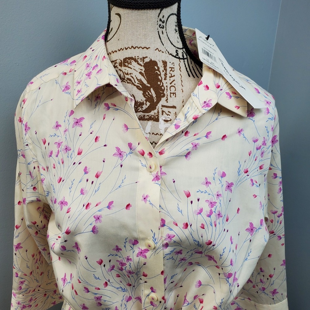 Foxcroft Shirt Dress Womens 12 Multicolor Floral Tie Waist Collared Button Front - Picture 5 of 11
